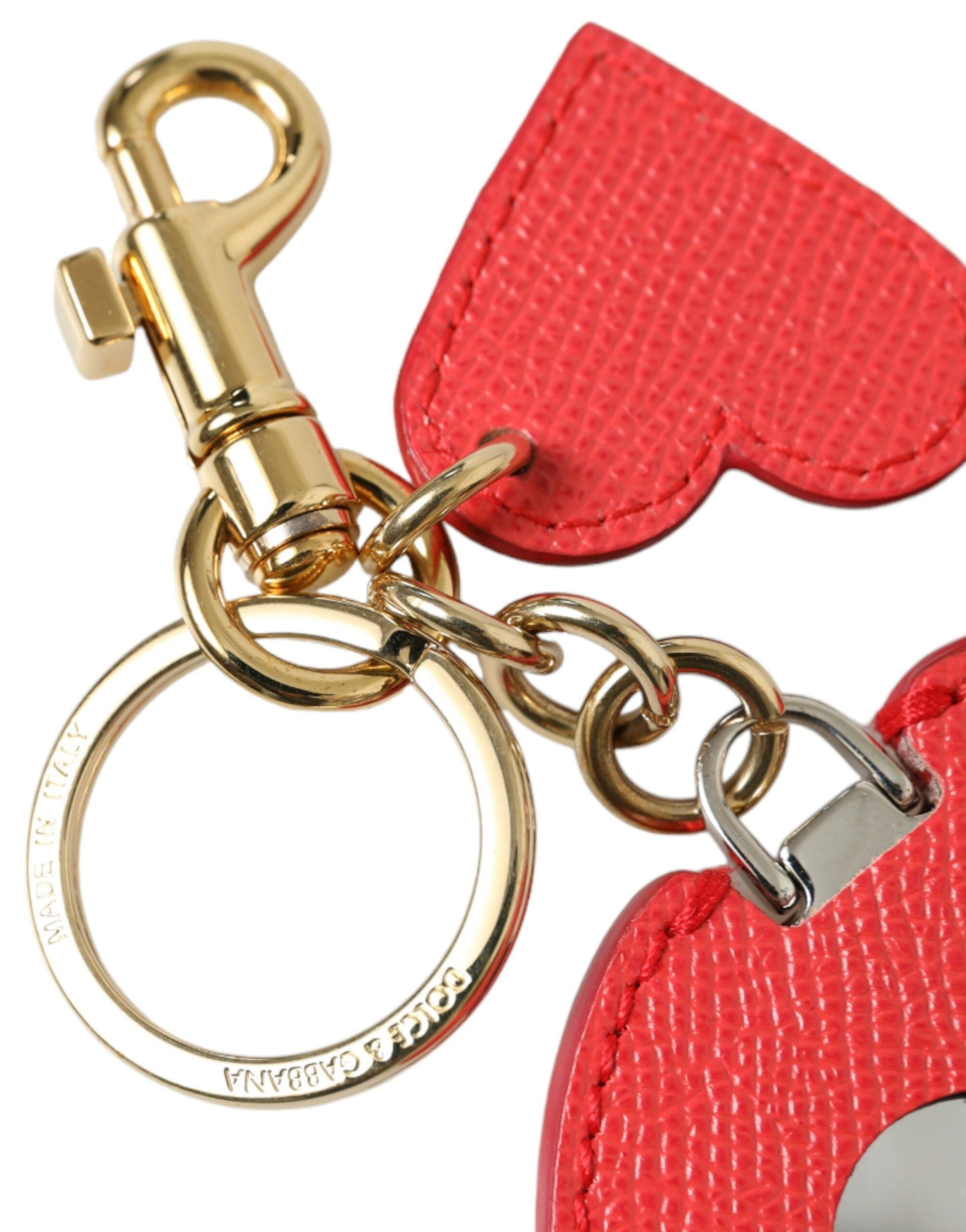 Dolce &amp; Gabbana Elegant keyring in red leather with gold accents