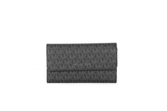 Michael Kors Jet Set Travel Leder Großes Trifold Wallet Clutch Schwarz