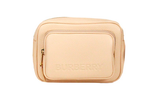 Burberry Small Peach Grained Leather Branded Camera Cross Body Bag