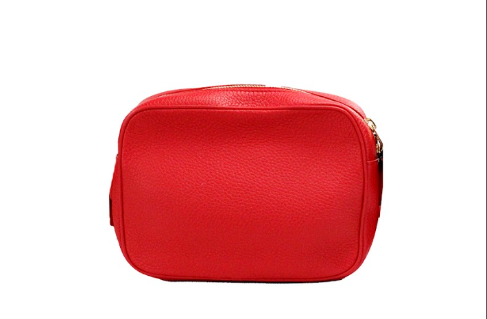 Burberry Small Branded Bright Red Grained Leather Camera Crossbody Bag