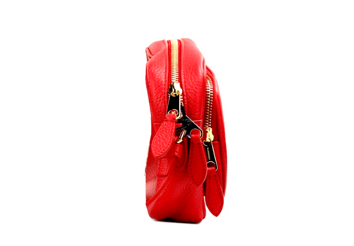 Burberry Small Branded Bright Red Grained Leather Camera Crossbody Bag