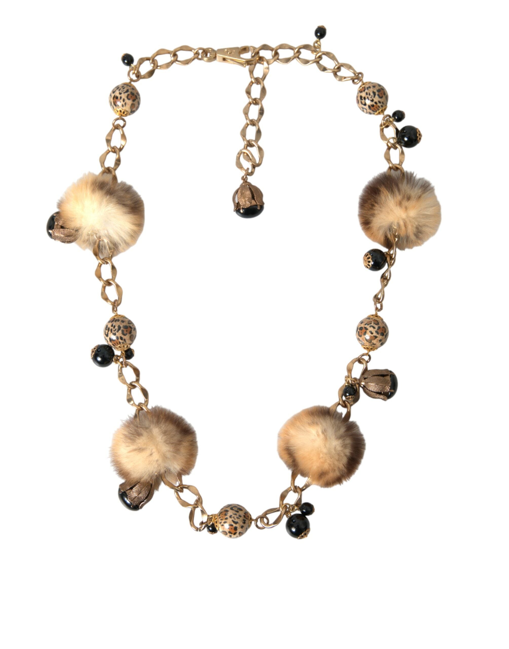 Dolce & Gabbana Gold Messing Leopard Pelz Perle Collier Kette Gürtel