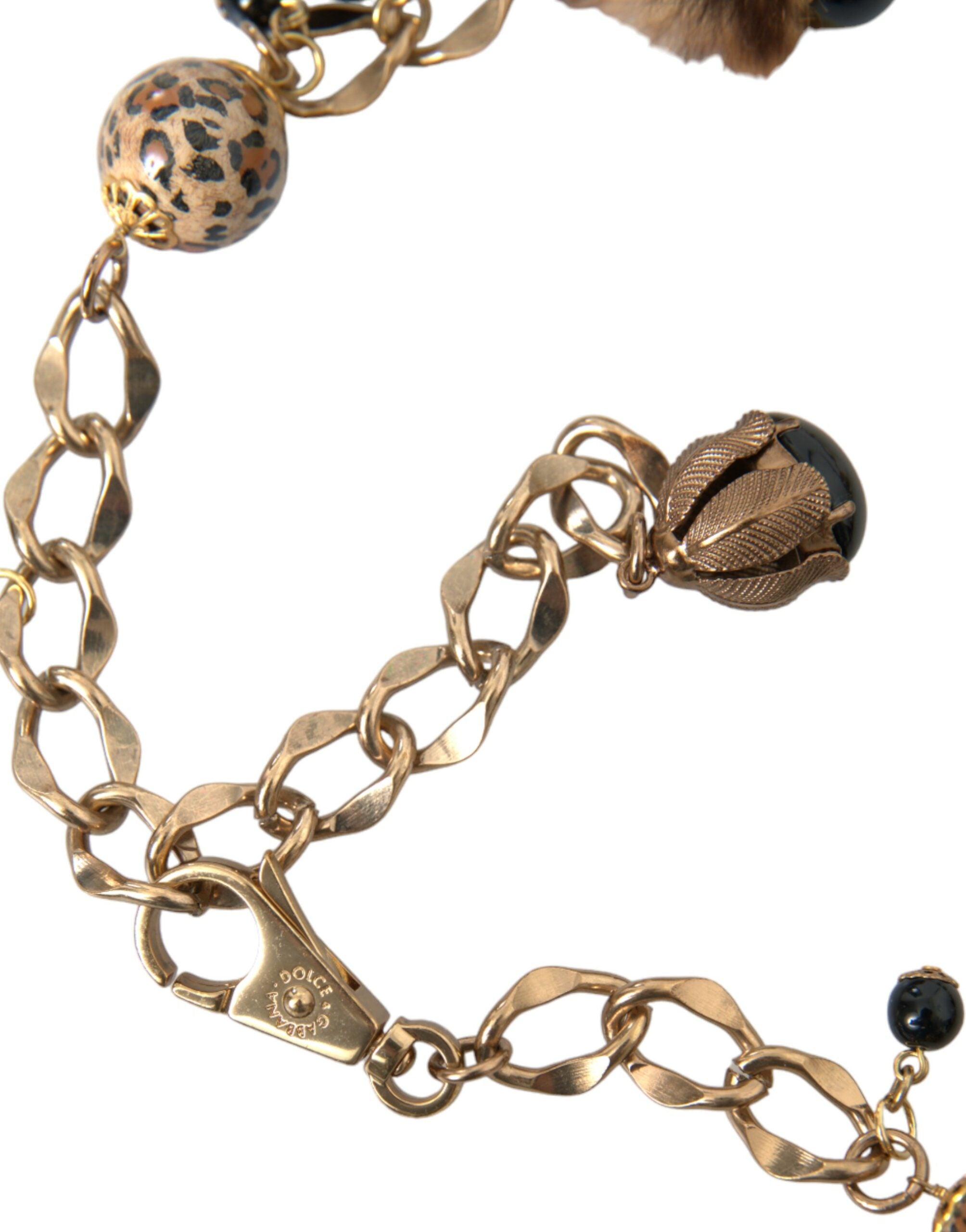 Dolce & Gabbana Gold Messing Leopard Pelz Perle Collier Kette Gürtel