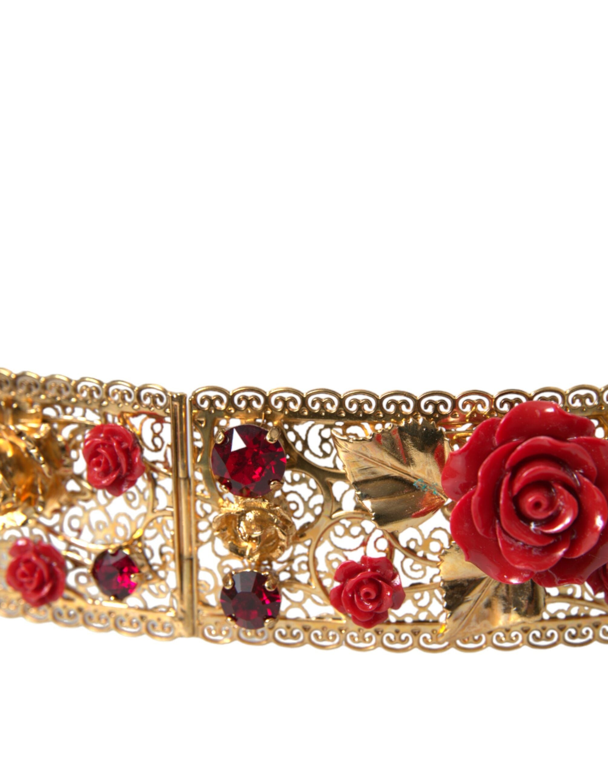 Dolce & Gabbana Gold Messing Rot Rosen Kristall Juwel Taille Gürtel