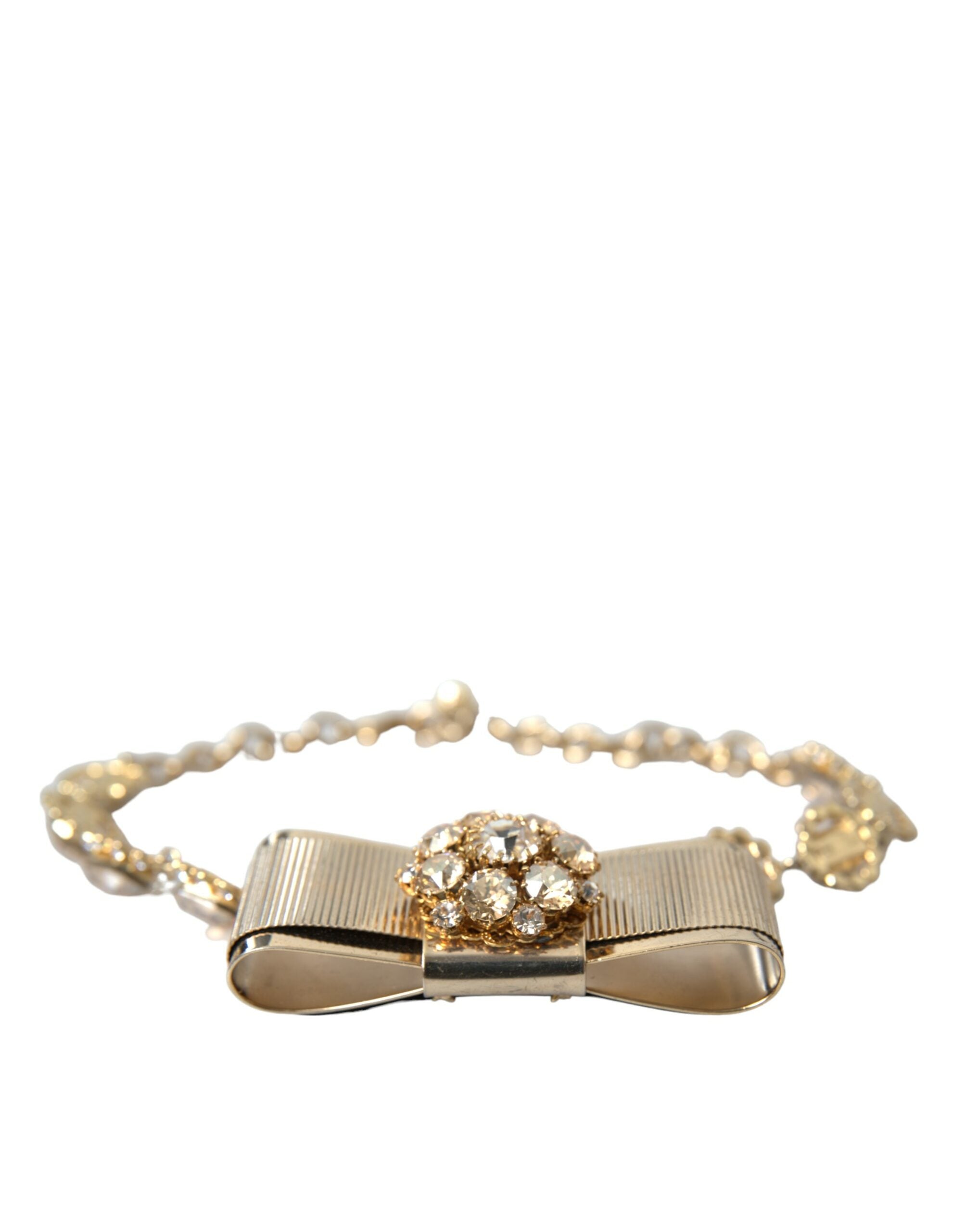 Dolce & Gabbana Gold Messing Klar Kristall Bogen Kette Choker Halskette