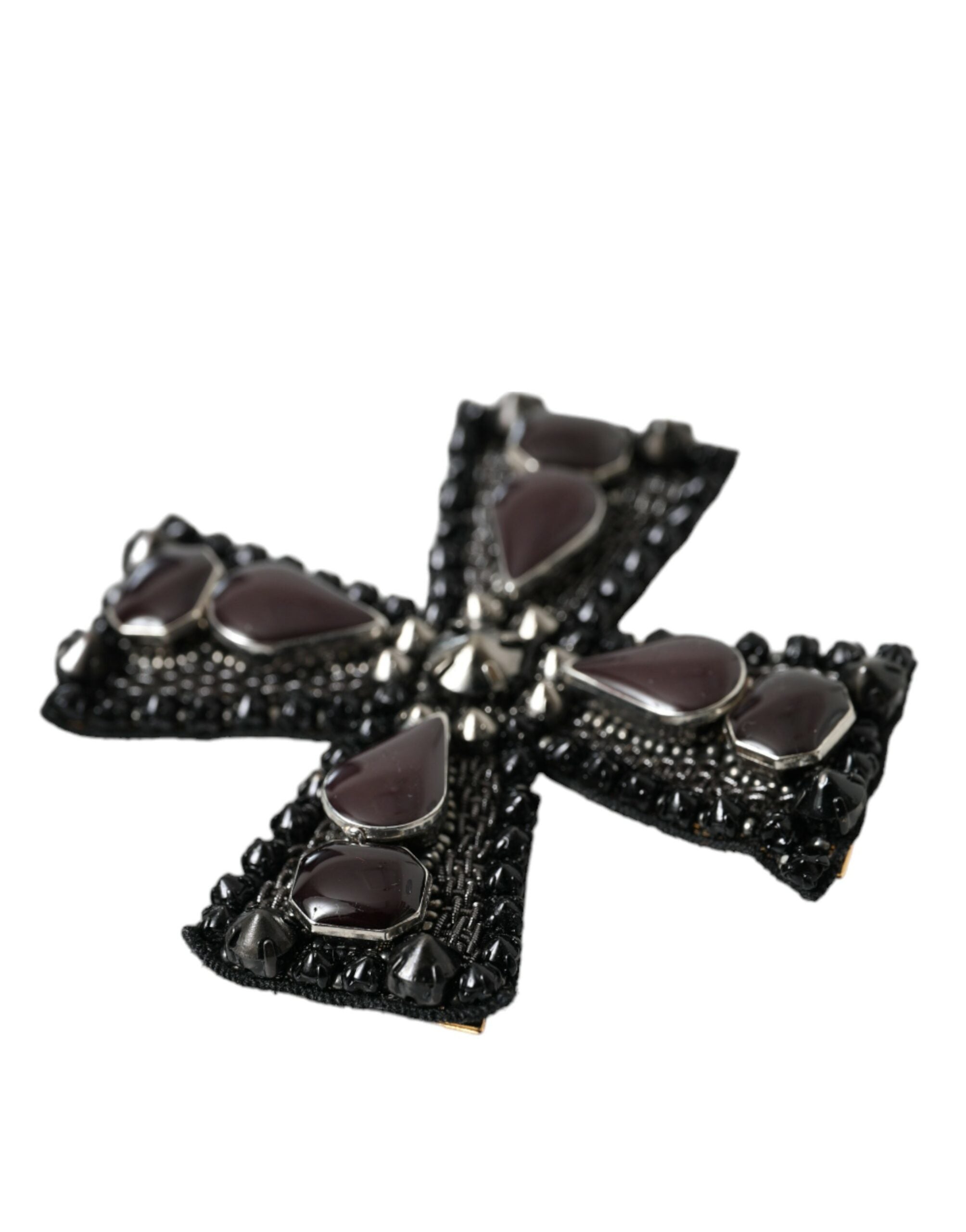 Dolce & Gabbana Schwarze, mit Kristallen verzierte Kreuz-Pin-Brosche