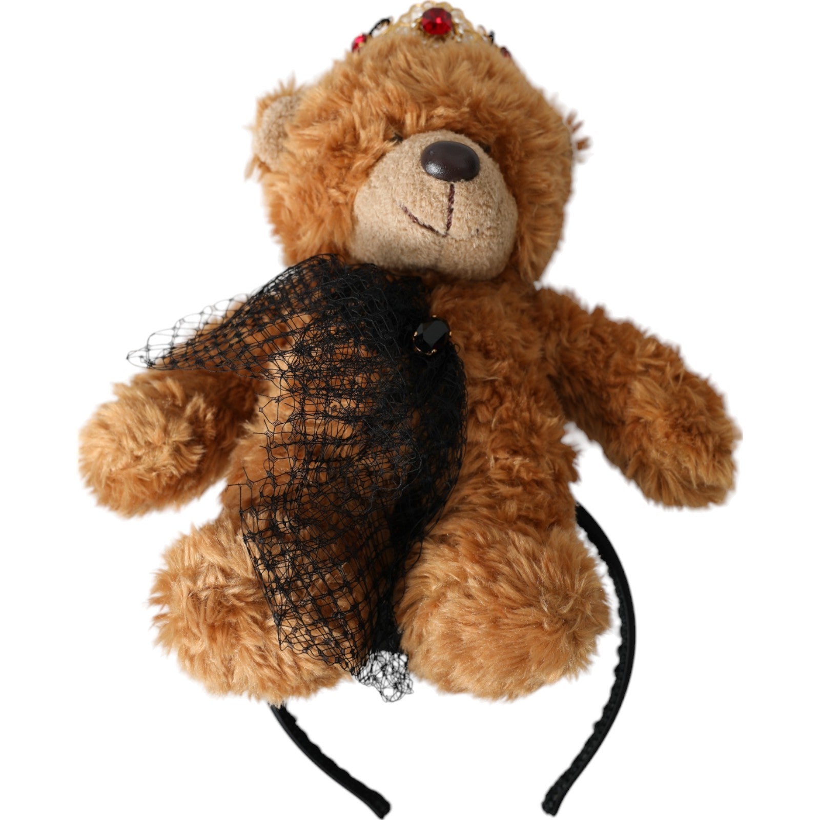 Dolce &amp; Gabbana Kahverengi Teddy Bear Altın Kristal Taçlı Saç Bandı Taç