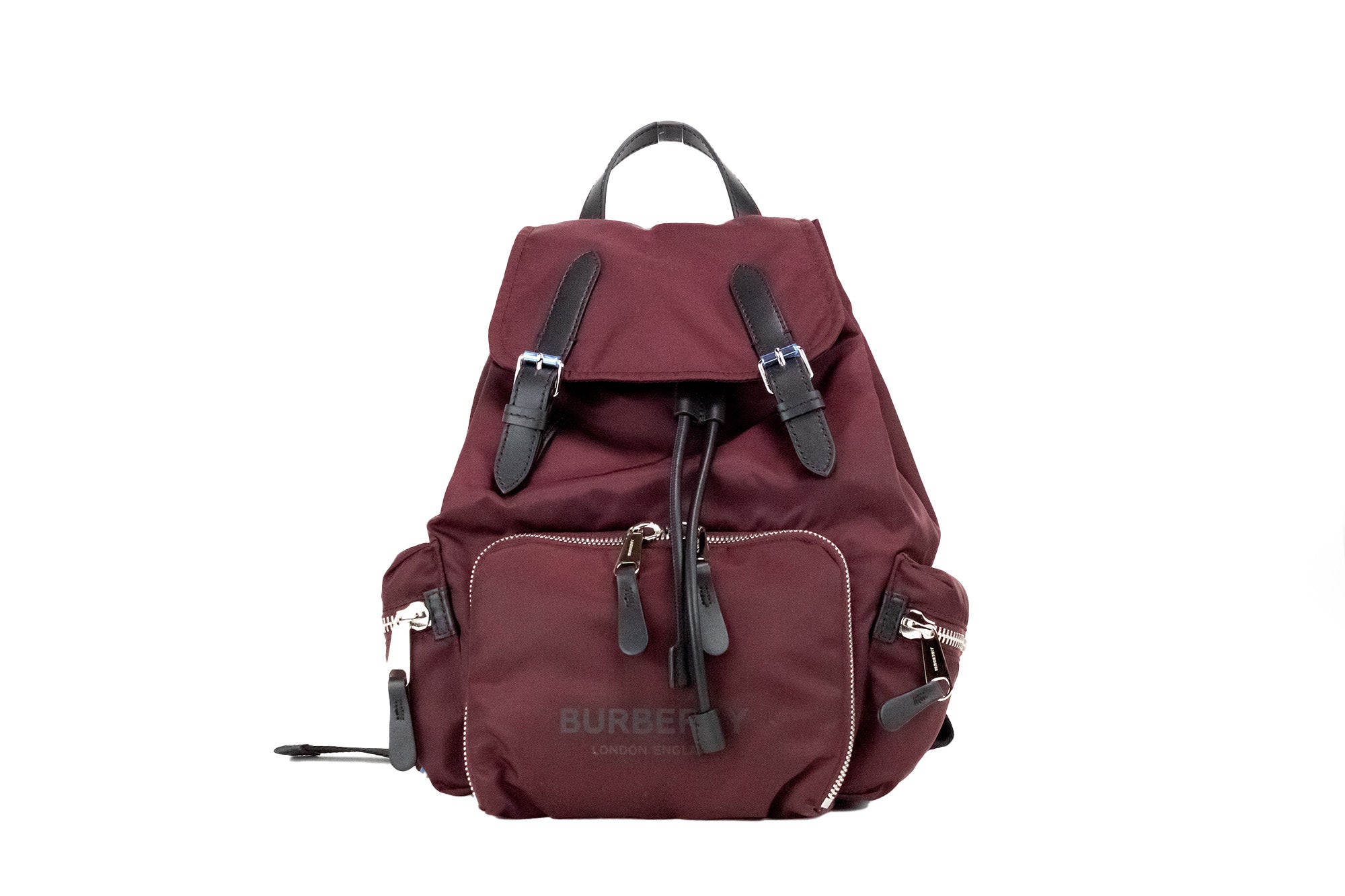 Burberry Medium Burgundy Econyl Nylon Backpack Drawstring Rucksack Bookbag