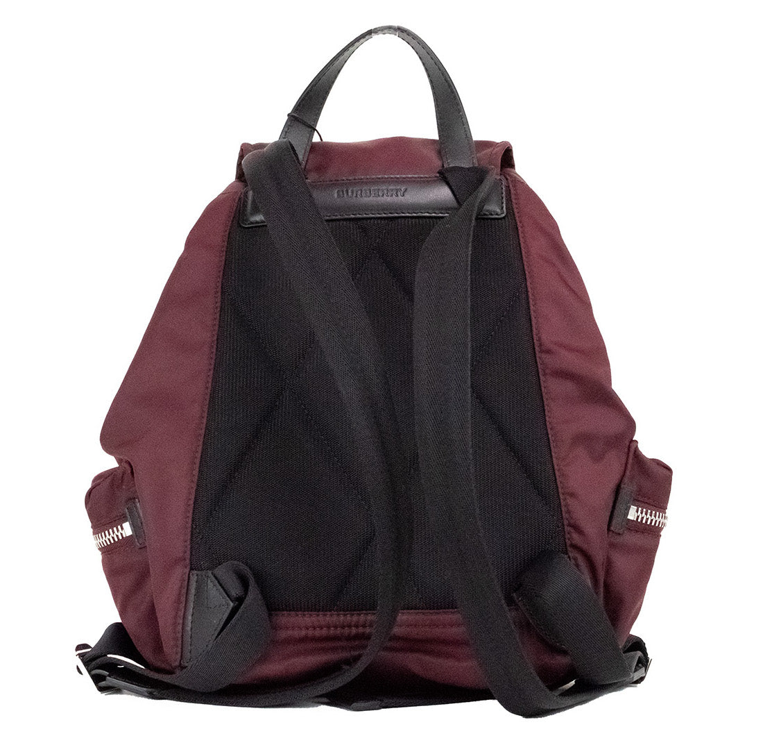 Burberry Medium Burgundy Econyl Nylon Backpack Drawstring Rucksack Bookbag