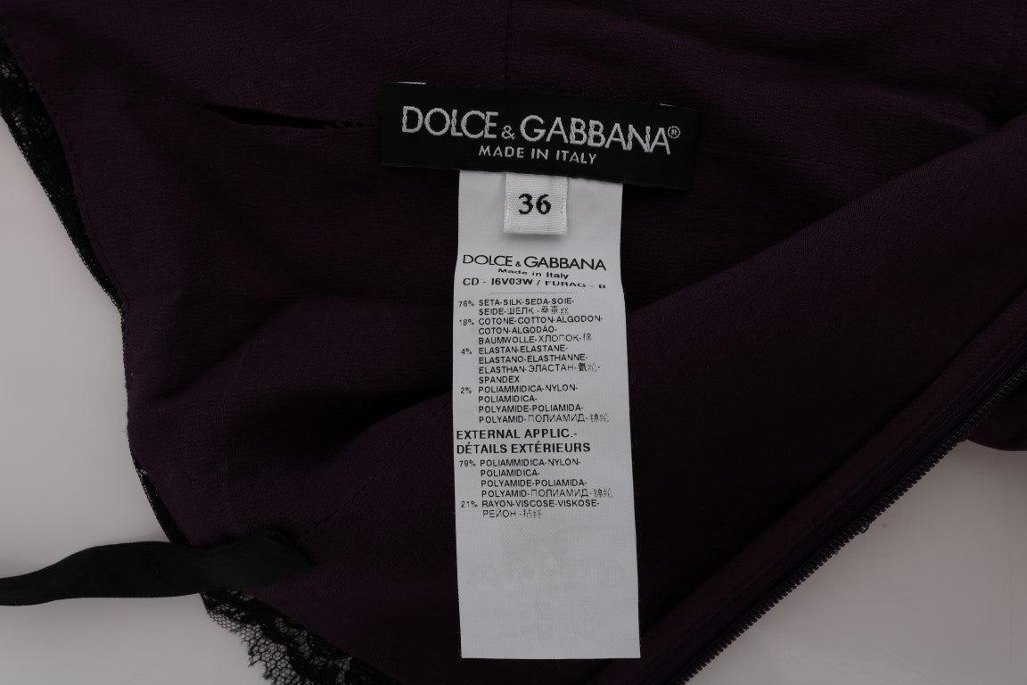 Dolce &amp; Gabbana Zarif mor ipek dantelli elbise