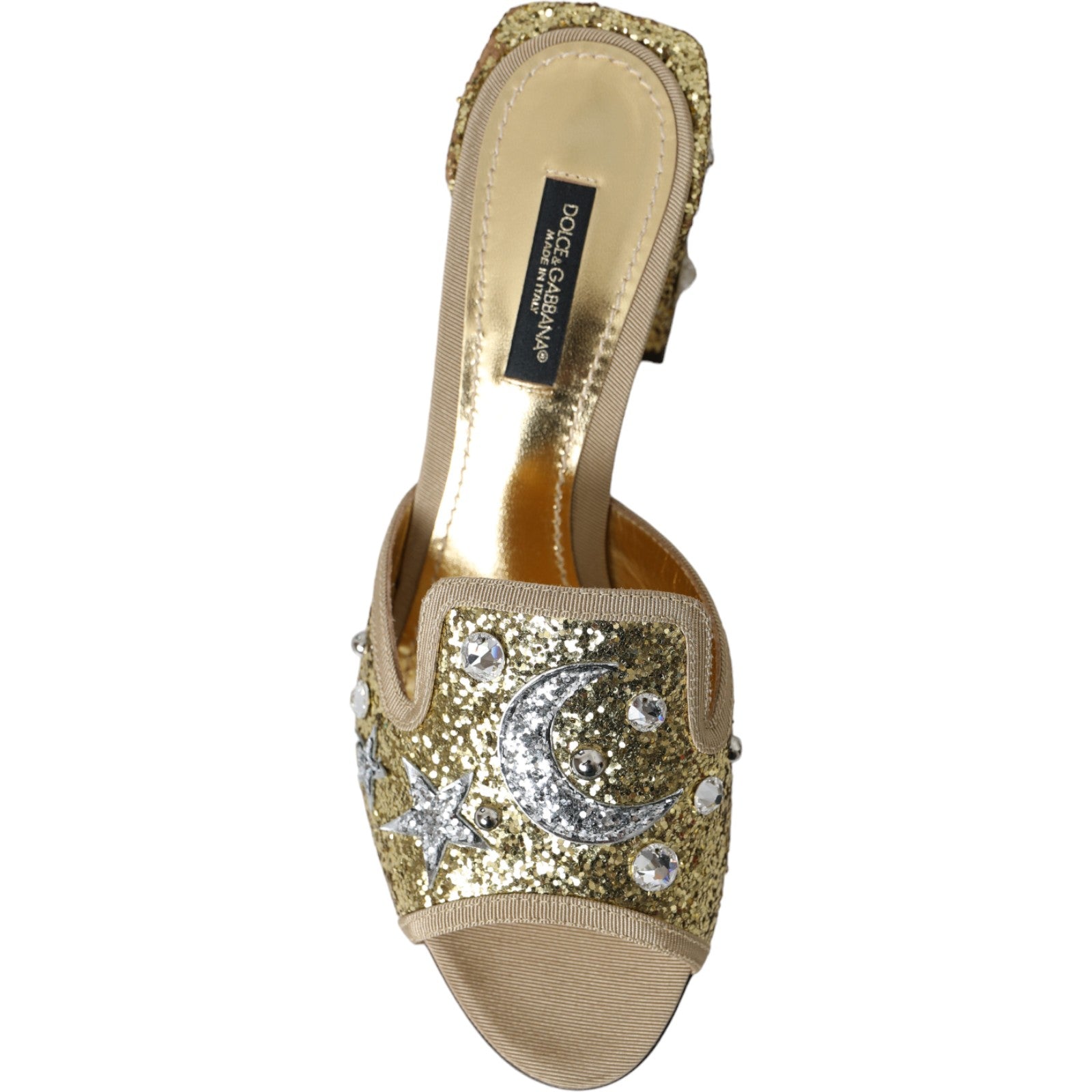 Dolce & Gabbana Gold Pailletten Leder Heels Sandalen Schuhe