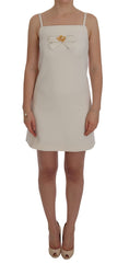 Load image into Gallery viewer, Dolce & Gabbana Elegant white wool shift dress with gold brooch
