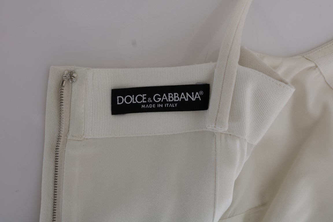 Dolce &amp; Gabbana Elegant white wool shift dress with gold brooch