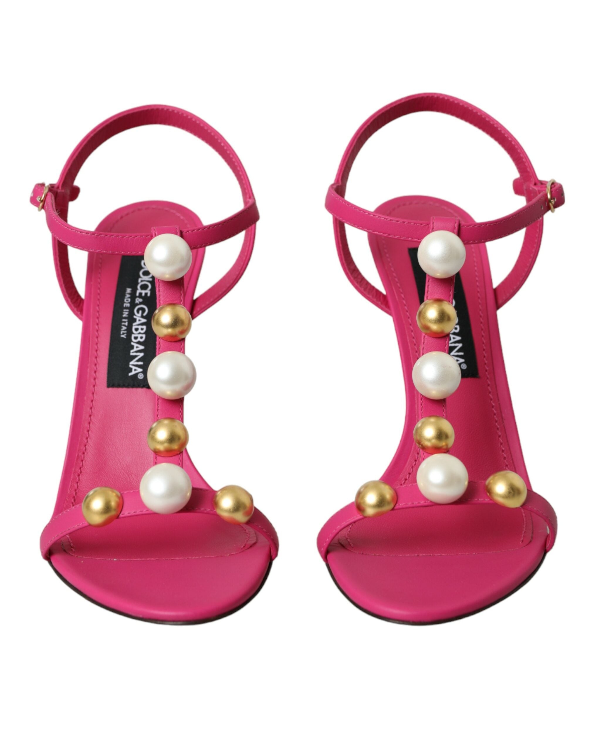 Dolce & Gabbana Rosa verschönert Leder Sandalen Heels Schuhe