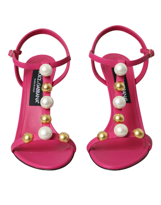 Dolce & Gabbana Rosa verschönert Leder Sandalen Heels Schuhe