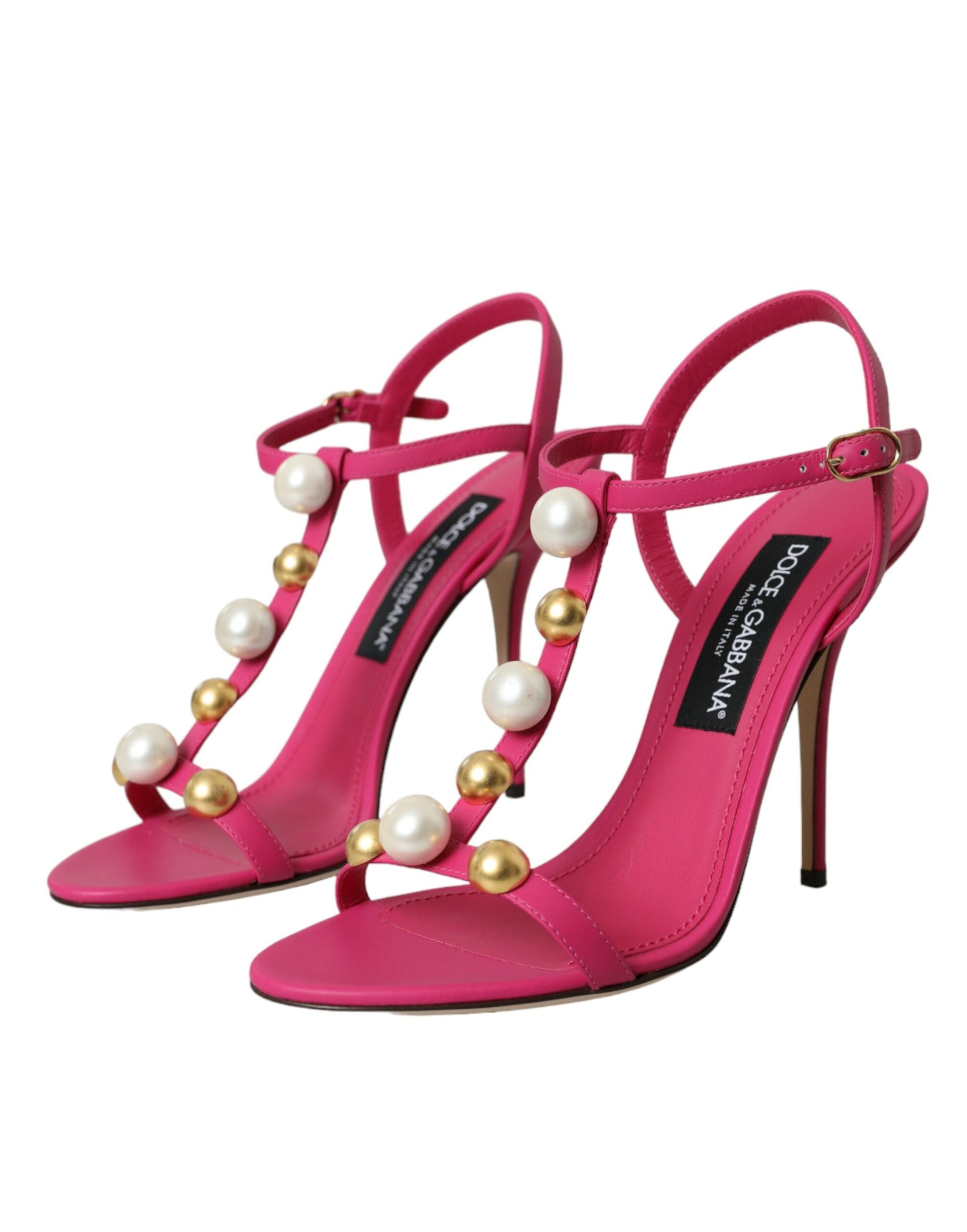 Dolce & Gabbana Rosa verschönert Leder Sandalen Heels Schuhe