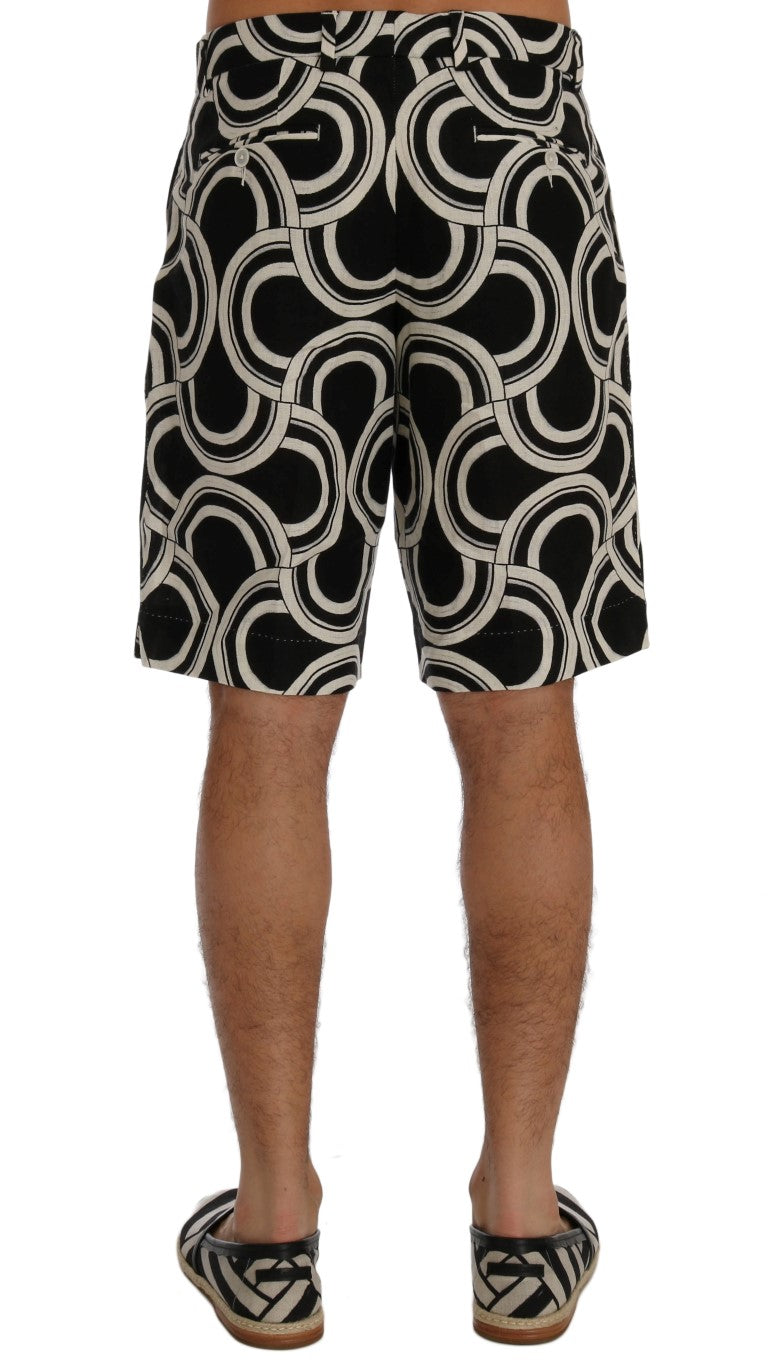 Dolce &amp; Gabbana Chic black and white patterned linen shorts