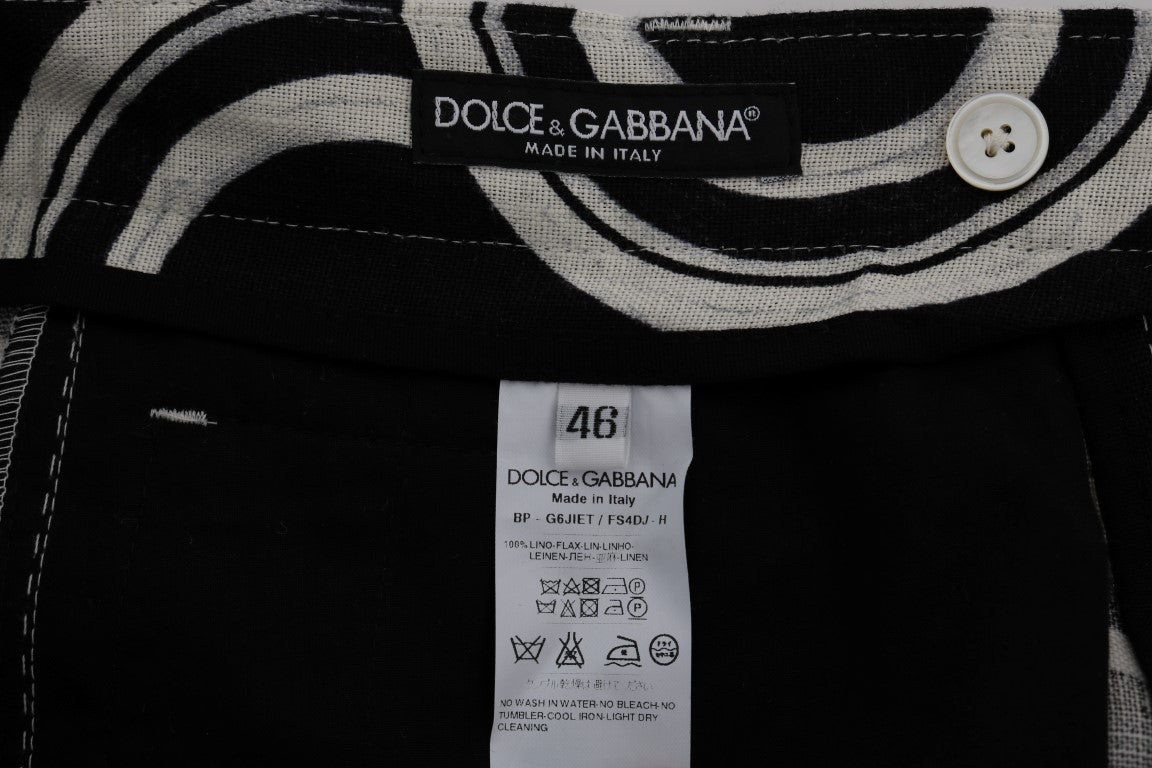 Dolce &amp; Gabbana Chic black and white patterned linen shorts