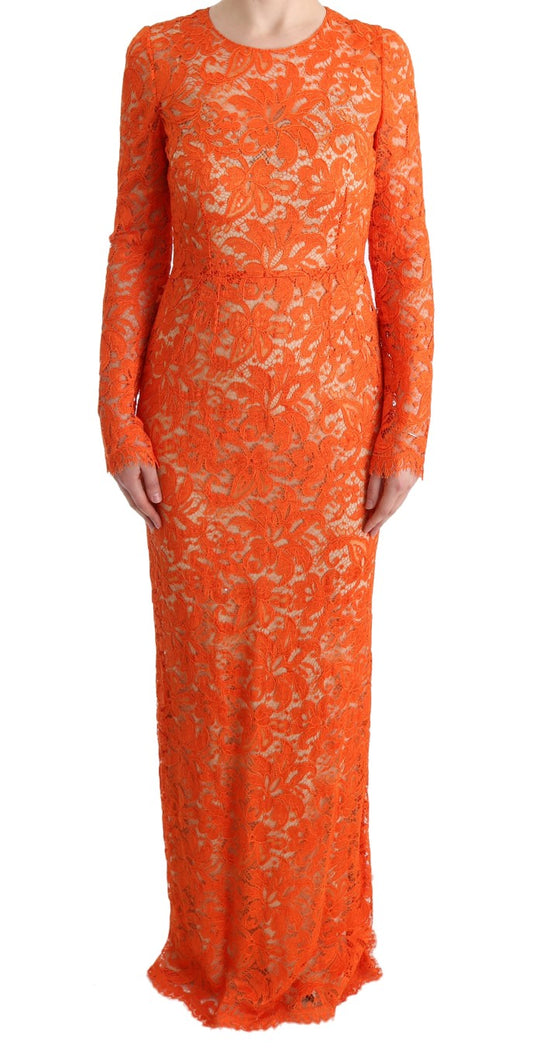 Dolce &amp; Gabbana Elegant full length long sleeve sheath dress in orange