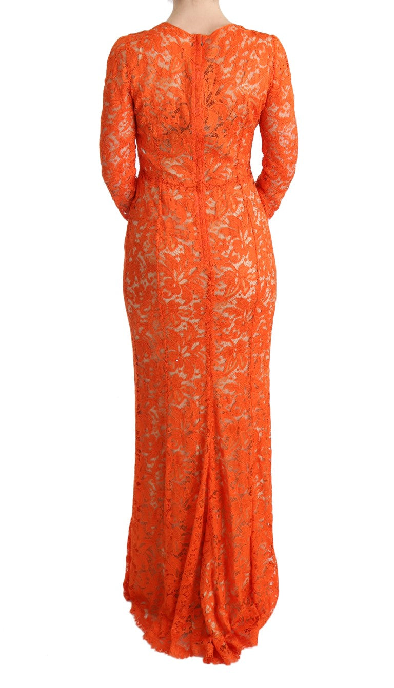 Dolce &amp; Gabbana Elegant full length long sleeve sheath dress in orange