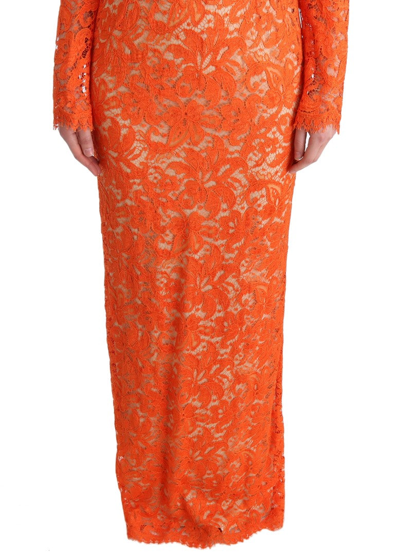 Dolce &amp; Gabbana Elegant full length long sleeve sheath dress in orange