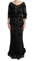 Load image into Gallery viewer, Dolce & Gabbana Elegant black maxi shift dress with floral appliqué
