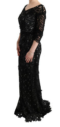 Load image into Gallery viewer, Dolce & Gabbana Elegant black maxi shift dress with floral appliqué
