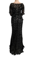 Load image into Gallery viewer, Dolce & Gabbana Elegant black maxi shift dress with floral appliqué
