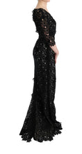 Load image into Gallery viewer, Dolce & Gabbana Elegant black maxi shift dress with floral appliqué
