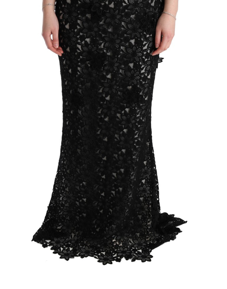 Dolce &amp; Gabbana Elegant black maxi shift dress with floral appliqué