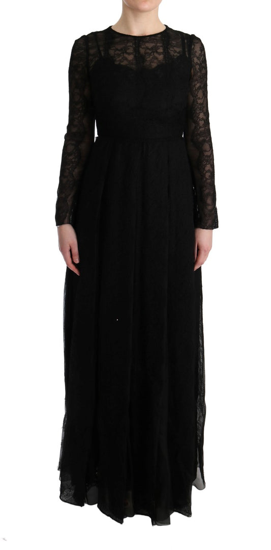 Dolce &amp; Gabbana Elegant black sheath dress with long sleeves