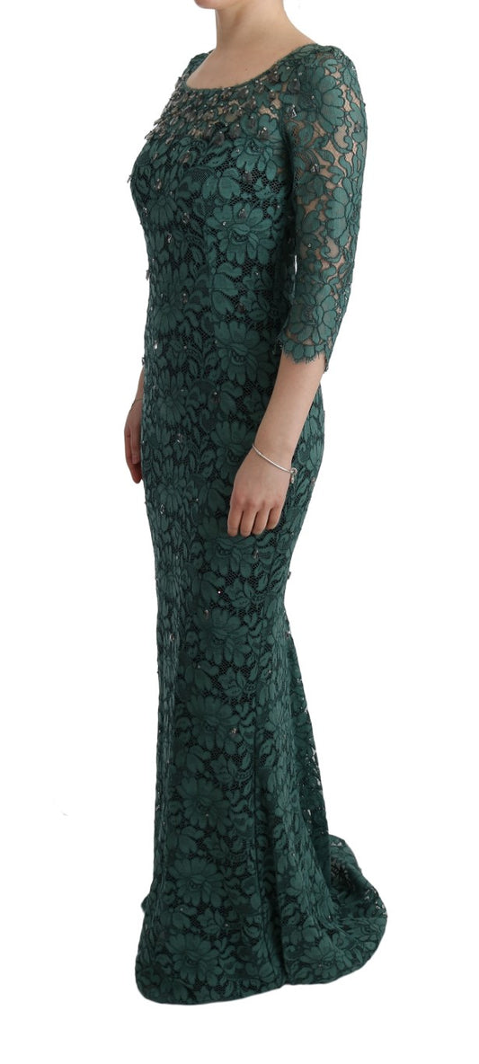 Dolce &amp; Gabbana Elegant Green Crystal Embellished Sheath Dress