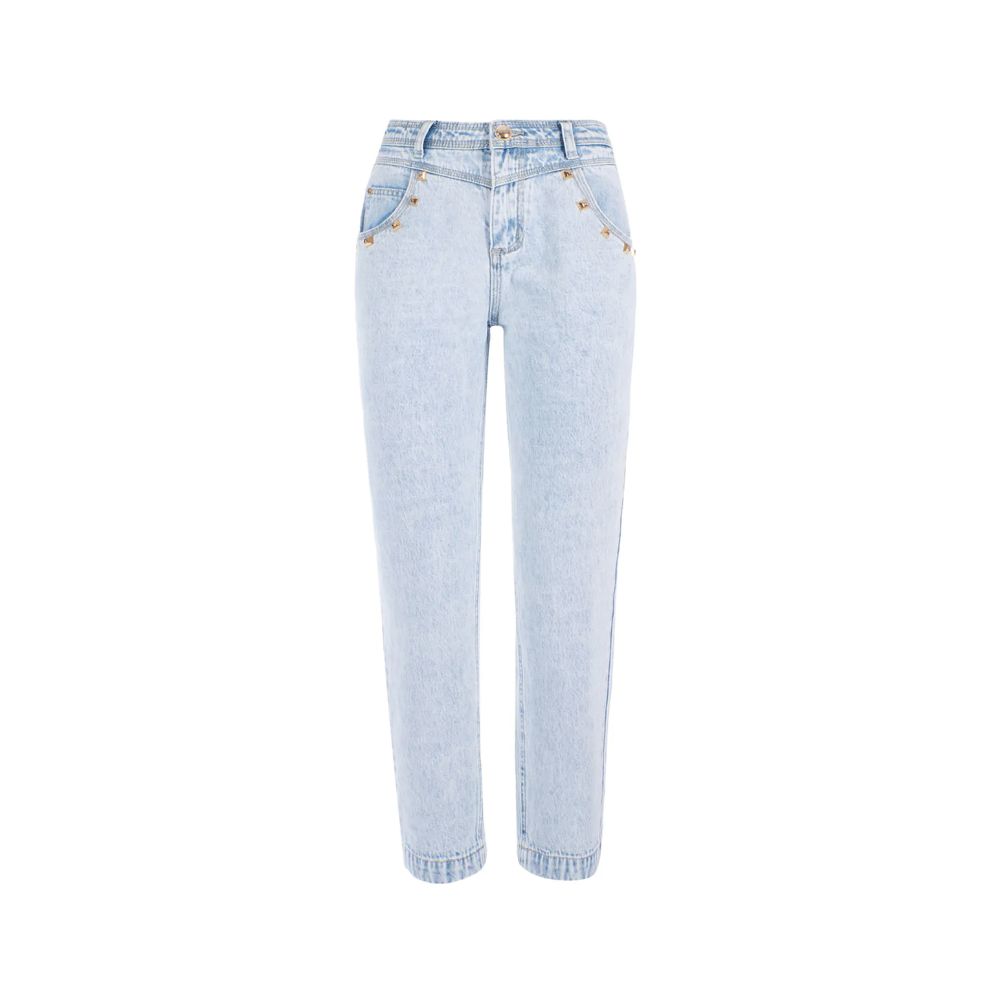 Yes Zee Hellblaue High-Waisted-Jeans aus Baumwolle für Frauen