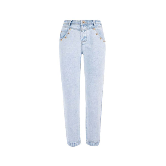 Yes Zee Hellblaue High-Waisted-Jeans aus Baumwolle für Frauen