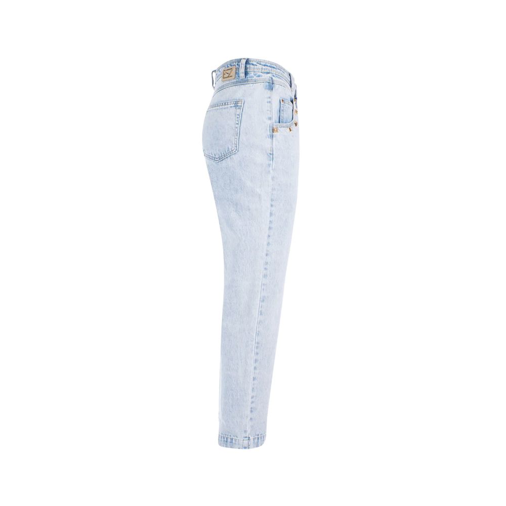 Yes Zee Hellblaue High-Waisted-Jeans aus Baumwolle für Frauen