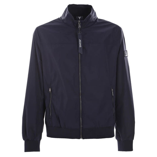 Yes Zee Eleganter blauer Nylon-Windbreaker