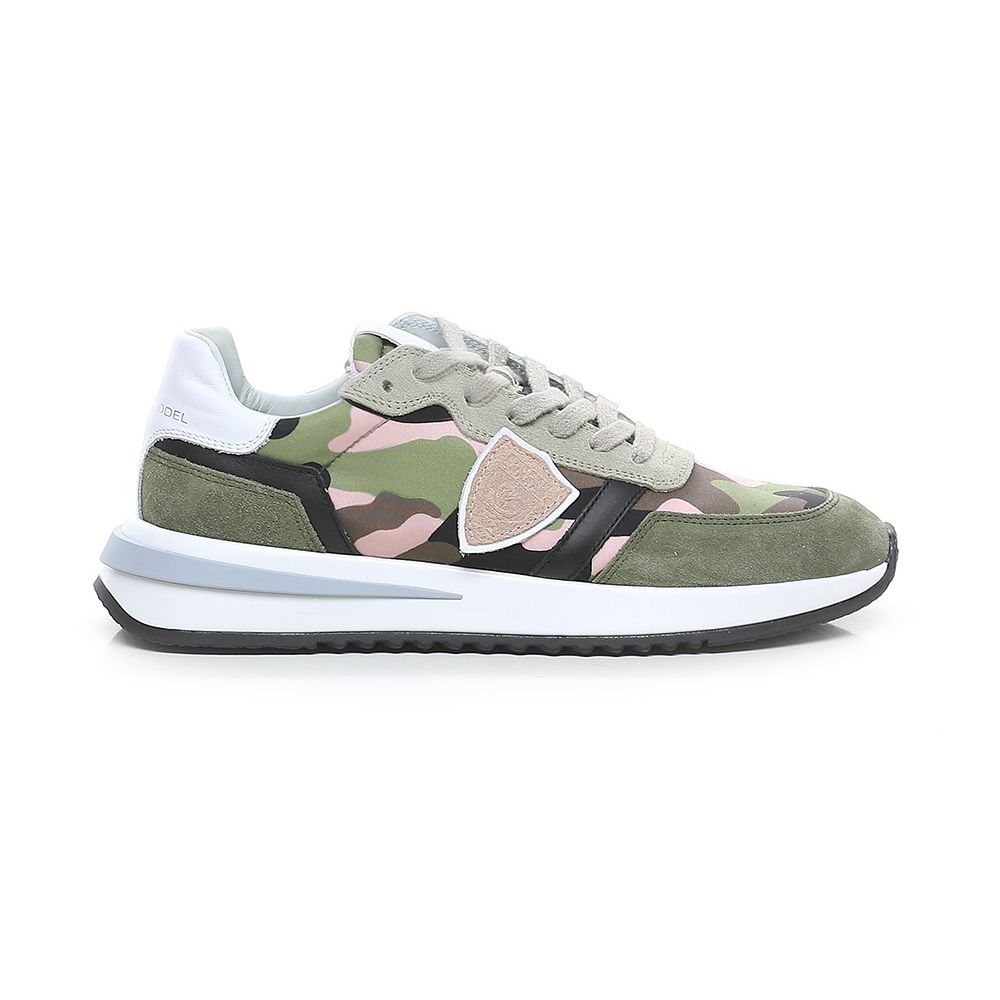 Philippe Model Schicke Army-Sneakers aus Stoff mit Wildleder-Akzenten