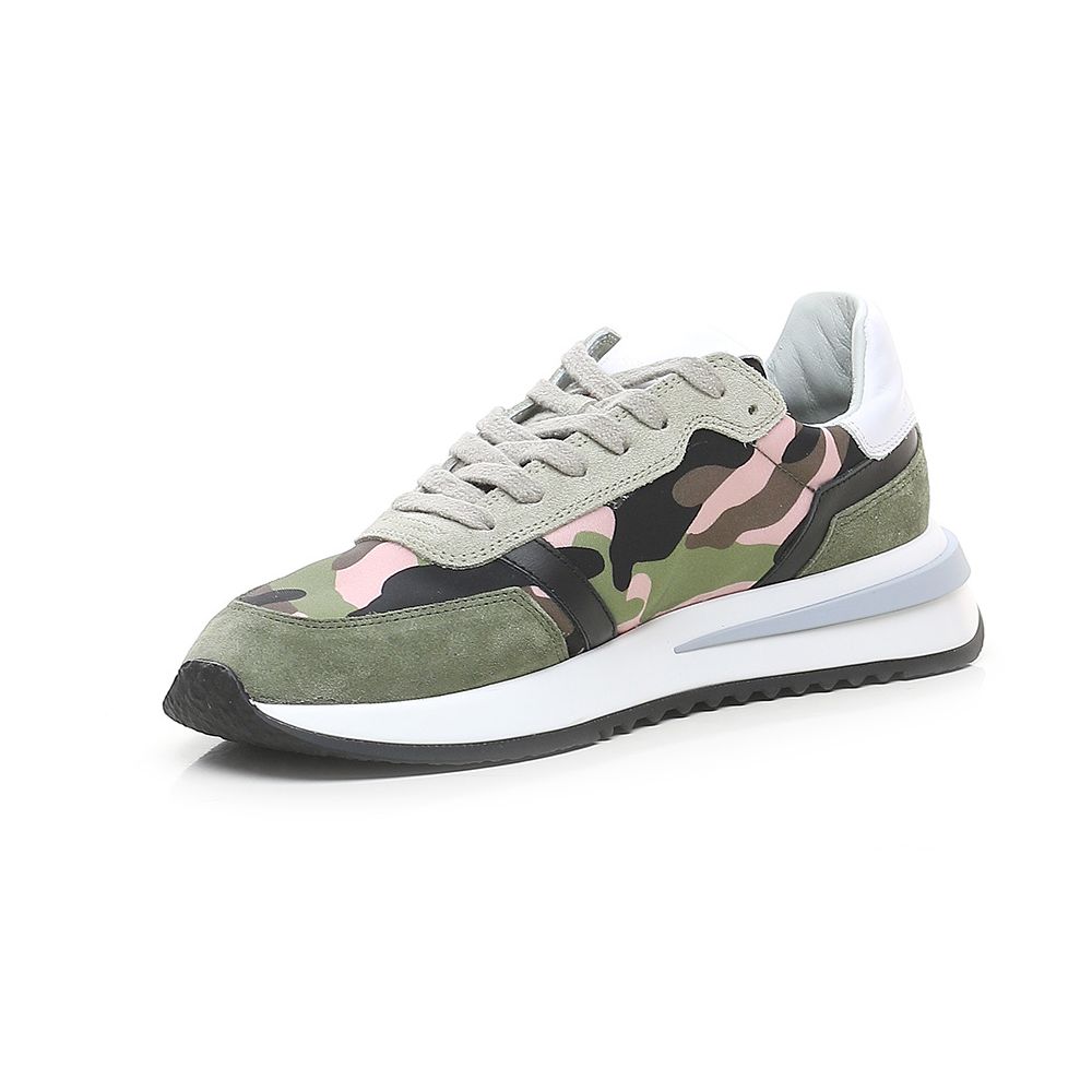 Philippe Model Schicke Army-Sneakers aus Stoff mit Wildleder-Akzenten