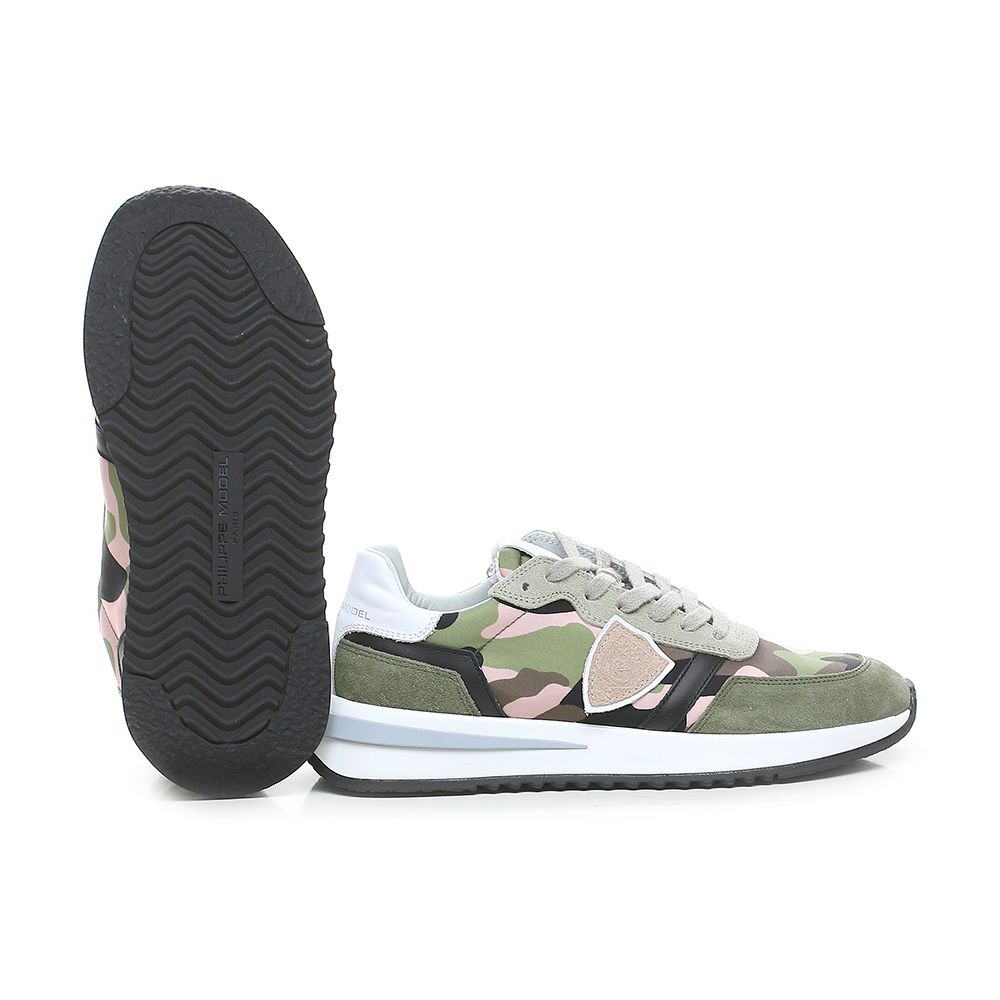 Philippe Model Schicke Army-Sneakers aus Stoff mit Wildleder-Akzenten