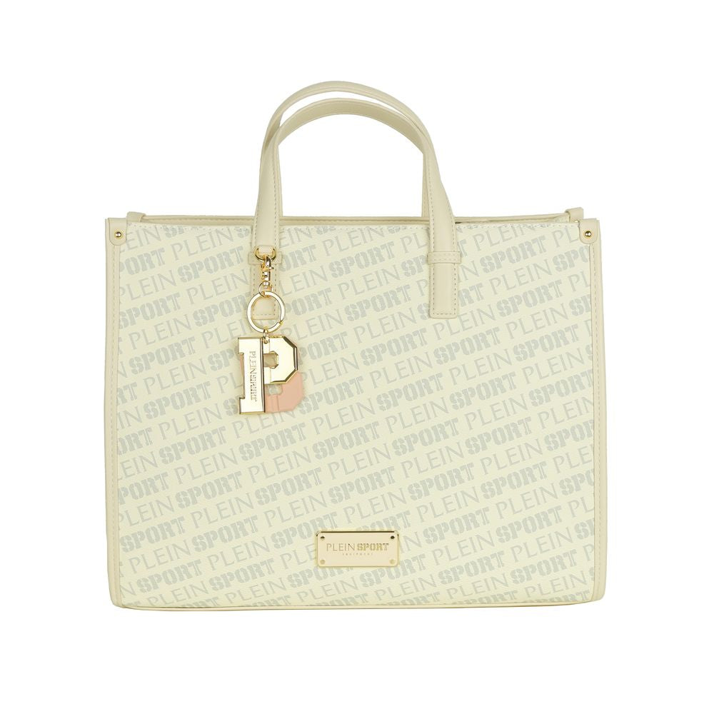 Plein Sport Elegant white tote bag with cross belt and key ring