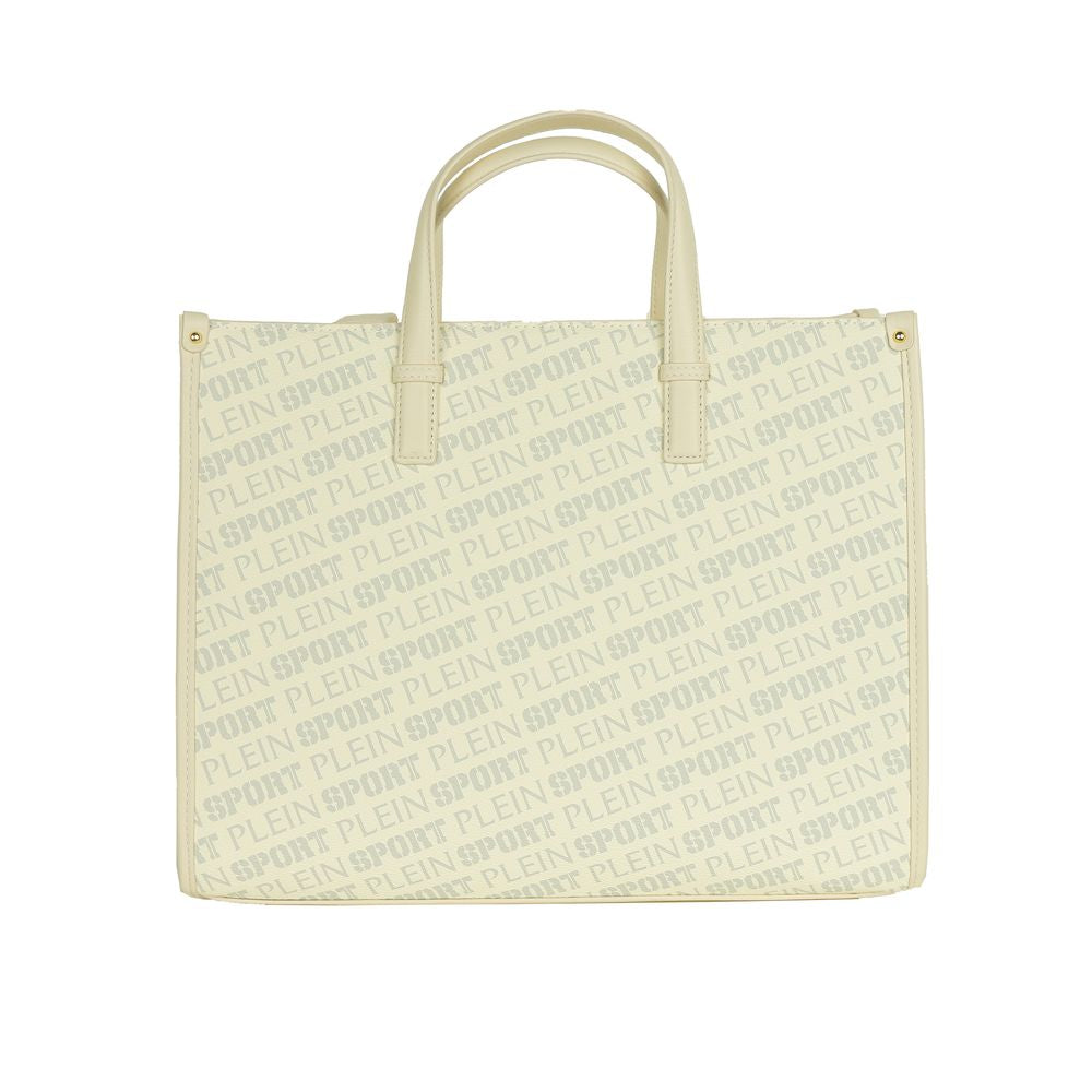 Plein Sport Elegant white tote bag with cross belt and key ring