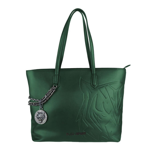 Plein Sport Eco-Leather Chic Dark Green Tote Bag