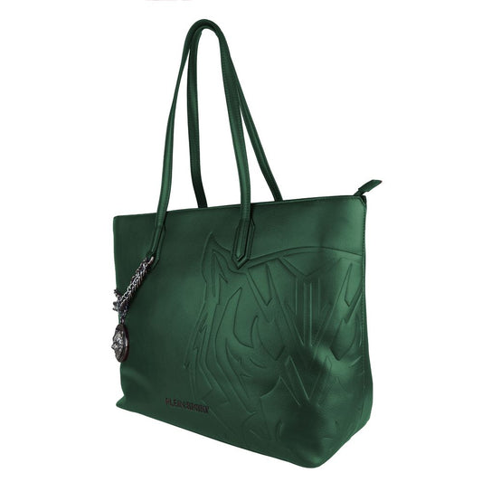 Plein Sport Eco-Leather Chic Dark Green Tote Bag