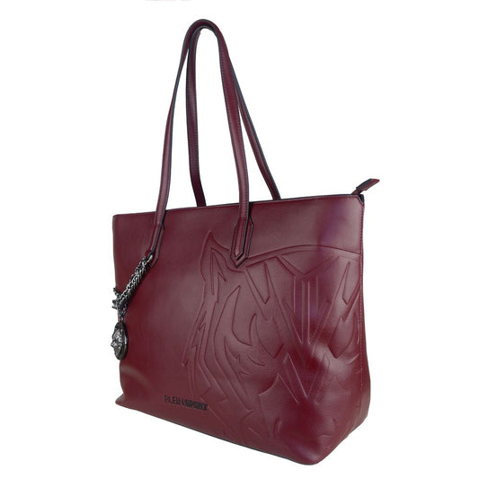 Plein Sport Chic burgundy eco-leather shopper with decorative chain