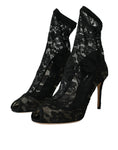 Load image into Gallery viewer, Dolce & Gabbana Schwarz Stretch Taormina Spitze Stiefel Schuhe
