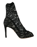 Load image into Gallery viewer, Dolce & Gabbana Schwarz Stretch Taormina Spitze Stiefel Schuhe
