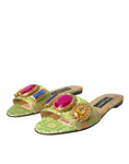 Load image into Gallery viewer, Dolce & Gabbana Grün Kristall Jacquard Flats Sandalen Schuhe
