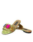 Load image into Gallery viewer, Dolce & Gabbana Grün Kristall Jacquard Flats Sandalen Schuhe
