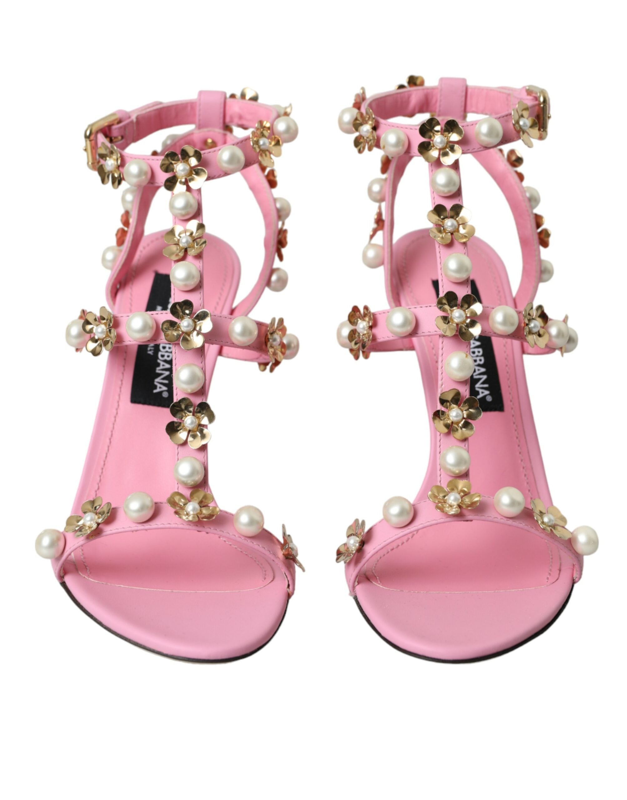 Dolce & Gabbana Rosa Leder verschönerte Absätze Sandalen Schuhe