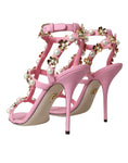 Load image into Gallery viewer, Dolce & Gabbana Rosa Leder verschönerte Absätze Sandalen Schuhe
